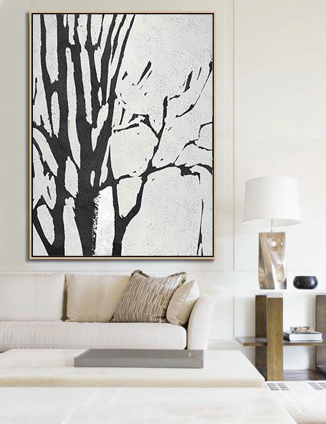 Large Abstract Art Handmade Acrylic Painting,Black And White Minimalist Painting On Canvas - Hand Painted Aclylic Painting On Canvas